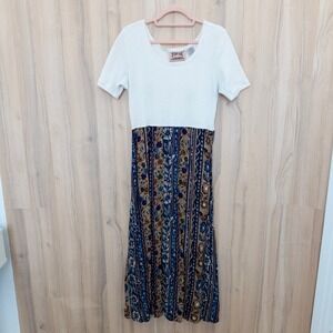 VTG 90s Studio East Womens Maxi Dress Size M/L Waffle Knit Floral Boho Cottage